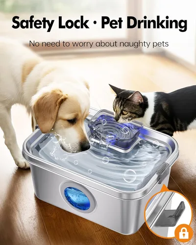 Miniatura 4 de Fuente de agua para perros de 2 galones, fuente de agua de acero inoxidable para perros grandes, múltiples gatos, fuente de agua para mascotas
