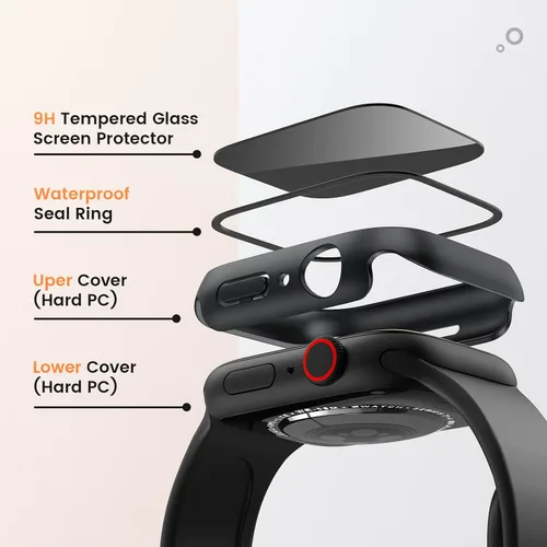 Miniatura 8 de Goton Estuche de Privacidad Resistente al Agua para Apple Watch Protector de Pantalla, Película de Vidrio Templado Anti-Espía Funda de PC Rígida
