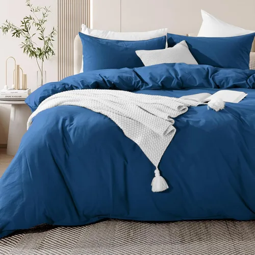 Miniatura 36 de NEXHOME PRO Funda de edredón de algodón para niños, tamaño twin, aspecto de lino, blanco, orgánico, natural, 100% algodón lavado, juego de ropa