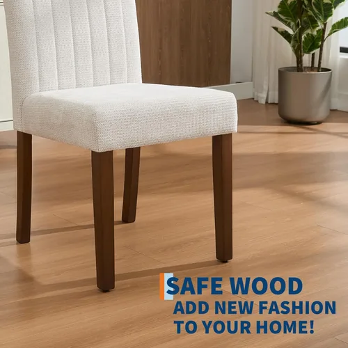 Miniatura 8 de Juego de 2 sillas de comedor tapizadas, sillas laterales de cocina de tela moderna con patas de madera resistentes, diseño Parsons, cómodo lino