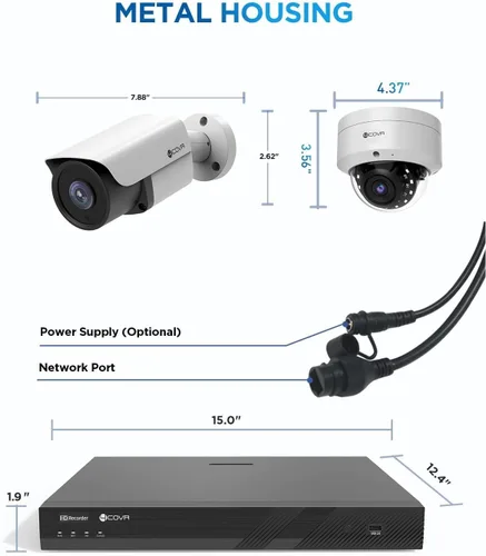 Miniatura 8 de Sistema de seguridad con 16 cámaras PoE 4COVR para empresas, detección de humanos y vehículos AI, 8 cámaras IP domo IK10 a prueba de vandalismo y 8