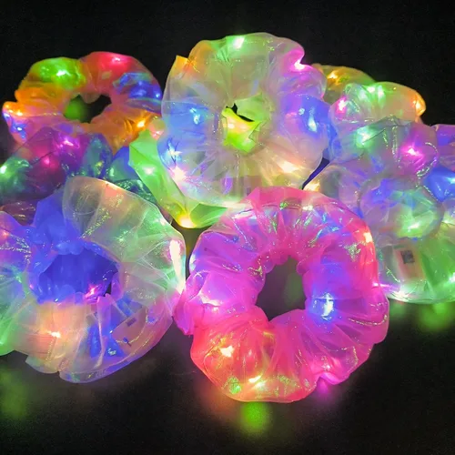 Miniatura 5 de 4 bandas elásticas para el cabello con luz LED, color verde del día de San Patricio, para mujeres y niñas, suministros de fiesta que brillan