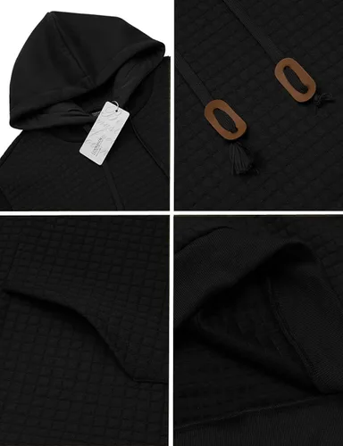 Miniatura 5 de COOFANDY Sudadera con capucha para hombre, de manga larga, a la moda, para gimnasio, atlética, a cuadros, jacquard, con bolsillo