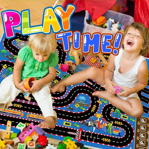Miniatura 5 de Alfombra de coche para niños para autos de juguete, alfombra de pista de carreras, alfombra de carretera para sala de juegos, aula, habitación