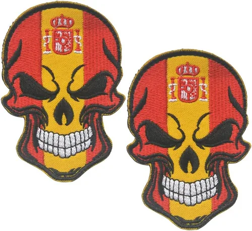 2 parches de bandera de AliPlus de España, parches de calavera bordados, tácticos, militares, moral, parche con gancho y bucle