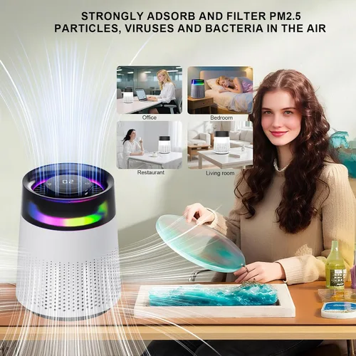 Miniatura 4 de Purificador de aire de resina epoxi, con purificador de elementos filtrantes con modo de luz nocturna, moldeo de resina y sistema de filtración