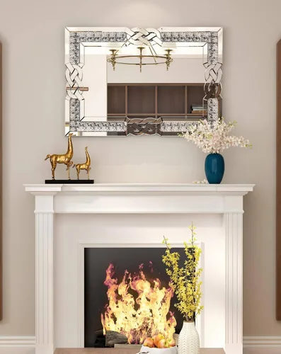 Miniatura 4 de Espejo de diamante triturado plateado: decoración rectangular de pared 35.4 x 23.6 pulgadas Espejo decorativo de lujo con espejo de cristal