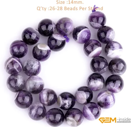 Miniatura 2 de GEM-Inside Cuentas sueltas de amatista natural de 14 mm, gemas de cristal redondo, piedra de energía para hacer joyas, 15 pulgadas Amatista oscura