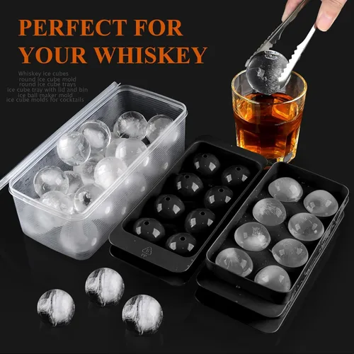 Miniatura 7 de Whiskey Ice Cubes Mold,2 x 8 PCS x 1.8 inch Whiskey Ice Cubes,Circle Ice Cube Tray with Lid and Bin,Sphere Ice Ball Maker Mold,Round Ice Cube Mold