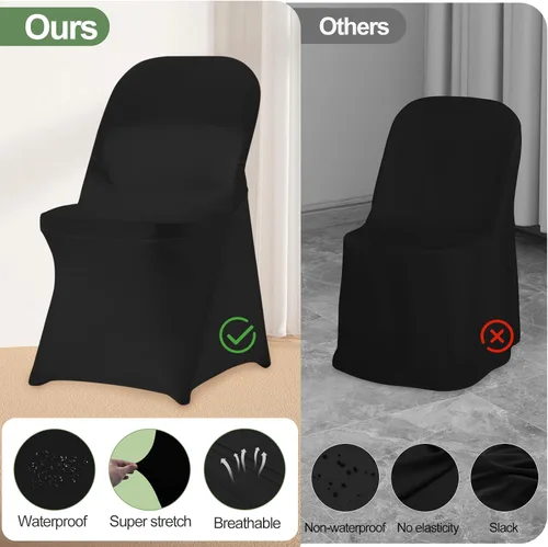 Miniatura 3 de EMART Fundas plegables negras para silla, 25 piezas, poliéster y elastano, universales, estándar, para bodas, fiestas, banquetes y celebraciones
