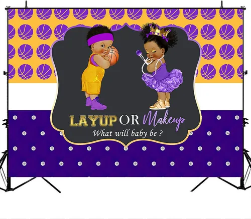 Miniatura 2 de Avezano Telón de fondo morado para revelación de género para niños o niñas, baloncesto o niña, cartel de fondo para fiesta de revelación de género