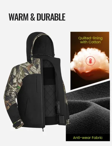 Miniatura 4 de TIDEWE Chaquetas térmicas para hombre con batería, chaquetas de trabajo aislantes de 6.35 oz, abrigo resistente al agua (negro, marrón, S-XXXL)
