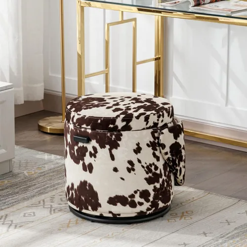 Miniatura 8 de LukeAlon Otomana de Maquillaje de Lino con Almacenamiento, Taburete de Tocador Giratorio Tapizado 360° con Respaldo Plegable, Reposapiés Cilíndrico