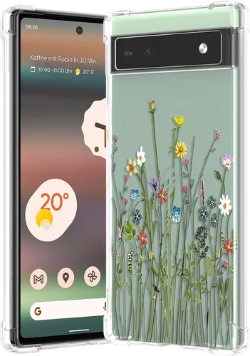 Miniatura 39 de RALEAVO - Funda floral para Google Pixel 7a, funda transparente con hojas y flores, diseño delgado y lindo para niñas y mujeres, cubierta de Verde