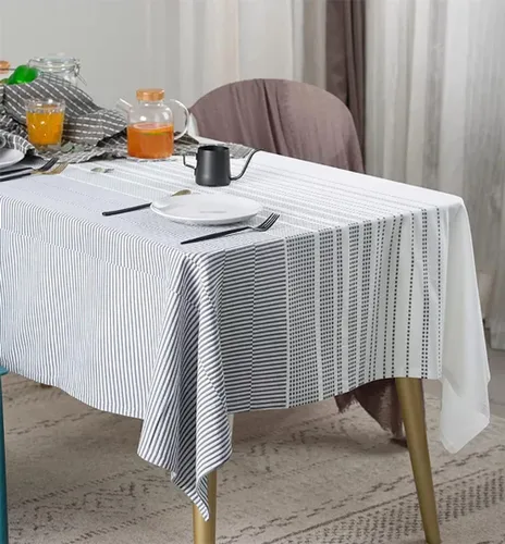Fennco Styles Mantel moderno de algodón tejido a rayas de 55 pulgadas de ancho x 87 pulgadas de largo, mantel rectangular con textura blanca para