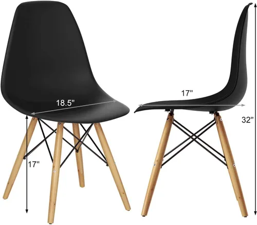 Miniatura 2 de ERGOMASTER DSW - Juego de 4 sillas de comedor modernas premontadas con patas de madera resistentes, sillas de plástico Shell Lounge para comedor