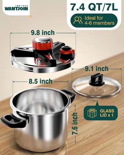 Miniatura 7 de WantJoin Olla a presión de 8 cuartos – Recipiente a presión de acero inoxidable 3 en 1 compatible con cocina de gas y de inducción, dispositivos