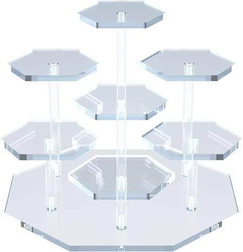 Miniatura 10 de Soporte de acrílico para cupcakes con diseño estable patentado de 7 niveles, organizador de perfumes transparente y elevador de exhibición