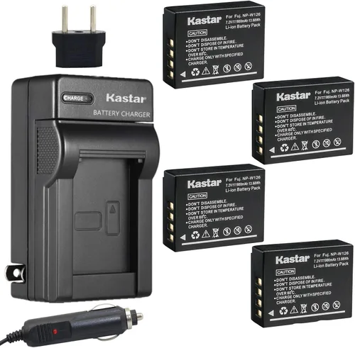 Kastar Paquete de 4 baterías + cargador para Fujifilm NP-W126 NP-W126s BC-W126 y Fuji HS30EXR HS33EXR HS35EXR HS50EXR X100F X-PRO1 X-PRO2 X-A1 X-A2