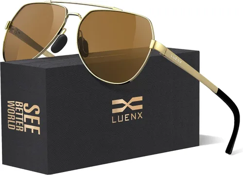 Lentes para aviador Luenx polarizados para hombres y mujeres con armazón de metal grande protección UV 400