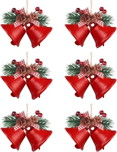 Adorno rojo de campanas de Navidad, adorno colgante de árbol de cascabeles de metal para decoración de Navidad, suministros de fiesta de vacaciones