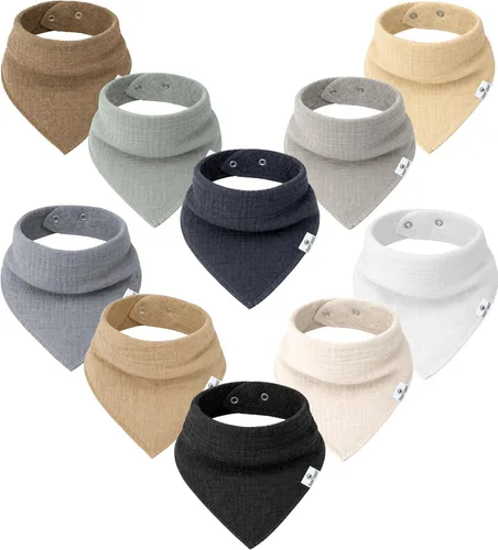 DiaperSquad's 100% Organic Cotton Baby Drool Bibs, Super Absorbent & Adjustable Baby Bibs for Drooling and Teething Neutral - 100% muselina