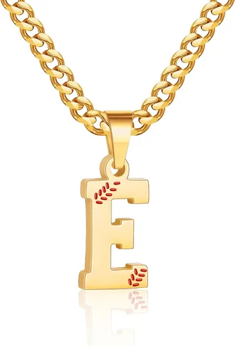 Miniatura 28 de Avotto Collar de béisbol con letra inicial de la A a la Z para niños y hombres, cadena cubana de acero inoxidable resistente que no se decolora