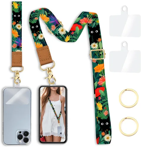 Miniatura 30 de Cordón cruzado para teléfono celular con correa para la muñeca, diseño de flores, para colgar alrededor del cuello, correa floral ajustable