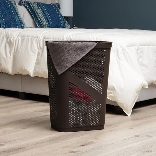 Miniatura 2 de Mind Reader Cesta delgada para ropa sucia con tapa, cesta de ropa de 60 L, plástico ventilado, color marrón