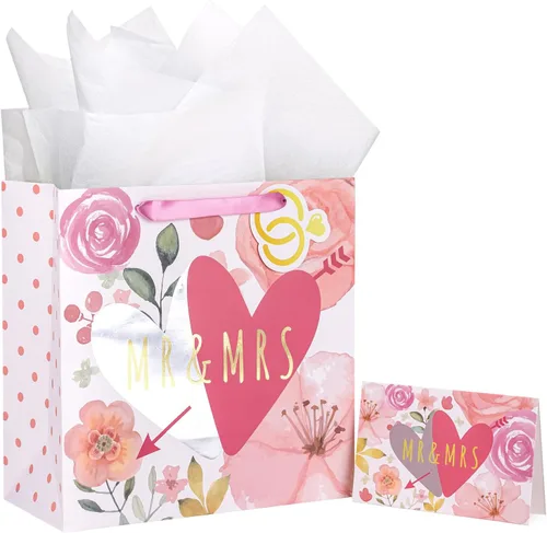 Miniatura 10 de WRAPAHOLIC Bolsa de regalo de boda grande de 13" con tarjeta y papel de seda - Copa de champán y Cheers