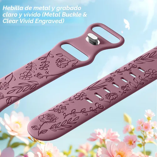 Miniatura 3 de SNBLK Paquete de 6 correas florales grabadas compatibles con Apple Watch de 40mm 41mm 42mm 38mm 44mm 45mm 46mm 49mm, mujeres y hombres, correa