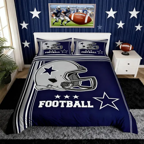 Miniatura 17 de Juego de funda de edredón para niños de fútbol americano, tamaño individual, juego de ropa de cama de fútbol de rugby de llama, decoración