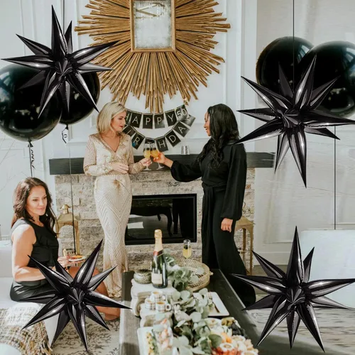 Miniatura 6 de FUNTOOB Globos de estrella negra, globo metálico de papel de aluminio, globos de cono negro, globo con forma de estrella en explosión