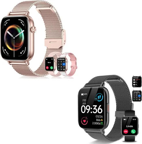 Relojes inteligentes para mujer, reloj HD de 1.83 pulgadas y 1.85 pulgadas con llamadas y mensajes/frecuencia cardíaca/sueño/ciclo femenino, reloj