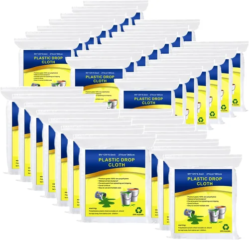 Miniatura 9 de 10 piezas de láminas protectoras de plástico para pintar, tela transparente impermeable y a prueba de polvo para cubierta de muebles, lonas de 9x12