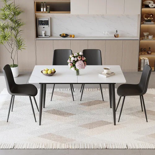 Miniatura 19 de FURNITO Mesa de comedor extensible de 59 a 75 pulgadas, mesa de comedor grande para 4-8, mesa de comedor moderna con patas de metal, mesa de comedor