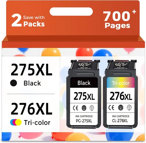Relcolor Cartucho de tinta compatible de repuesto para Canon 275XL 276XL 275 276 XL PG275 CL276 (Negro tricolor, paquete de 2) para impresora TS3522