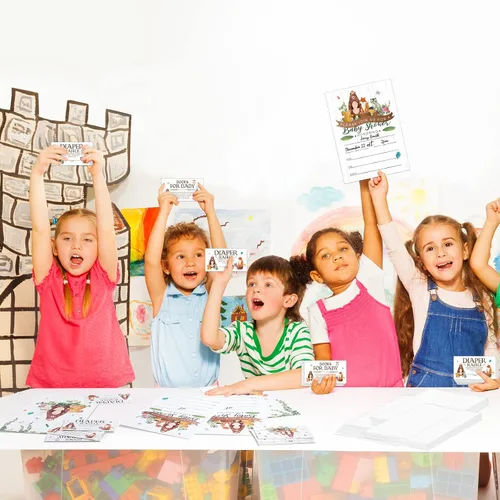 Miniatura 5 de Containlol Juegos de 28 invitaciones para baby shower de animales del bosque, boletos para rifas de pañales, tarjetas de solicitud de libro de baby