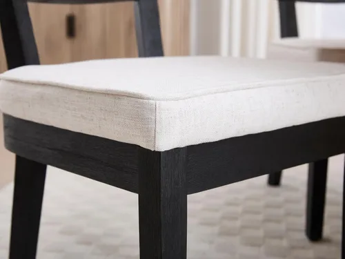 Miniatura 5 de Juego de 4 sillas de comedor de ratán de granja, sillas modernas de madera para cocina y comedor con respaldo de caña, cómodo asiento tapizado