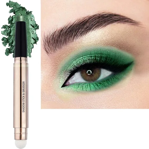Miniatura 23 de Barra de sombra de ojos marrón y brocha de maquillaje con esponja, lápiz de sombra de ojos cremoso y brillante de larga duración, resistente al