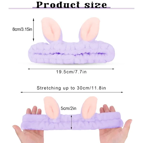 Miniatura 2 de Jowmoy Bonita diadema de orejas de conejo, diseño de ojo de rana, elástica para lavar la cara, para mujeres, maquillaje, ducha, spa. Q-Orejas