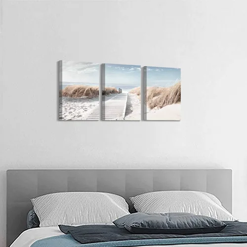 Miniatura 3 de Hardy Gallery Arte de Lienzo de Pared de Playa Costera: Obra de Arte de Sendero a la Orilla Pintura sobre Lienzo para Oficina o Dormitorio