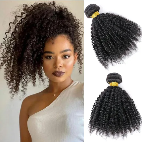 Miniatura 80 de Paquetes de cabello afro rizado y kinky, extensiones de cabello humano de 8 pulgadas, tejido rizado sin procesar, doble entretejido, virgen