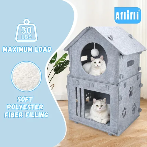 Miniatura 2 de Casa desmontable de 2 plantas para gatos de interior, camas cubiertas y muebles con acolchado lavable, bonito condominio moderno para mascotas