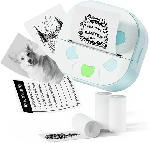 PrintPods - Mini impresora de calcomanías para niños, impresora de fotos térmica portátil Bluetooth con 3 rollos de papel, impresora portátil para