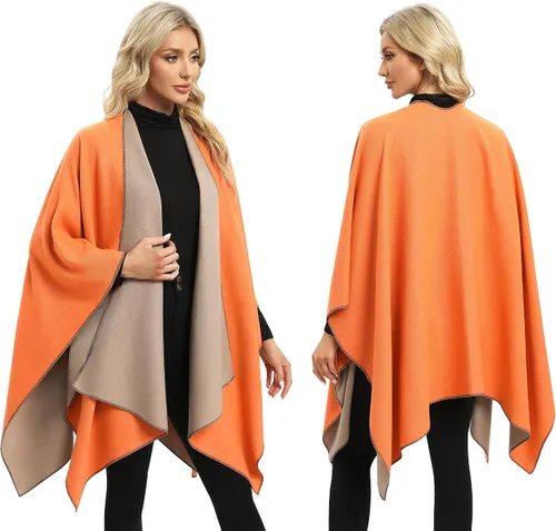 Miniatura 6 de Femdouce Manta cálida para mujer, ligera, con frente abierto, capa tipo poncho para primavera, otoño e invierno