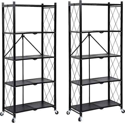 Miniatura 9 de HealSmart Estantería plegable de metal resistente de 3 niveles con ruedas, estantes organizadores para garaje y cocina con capacidad de hasta 750