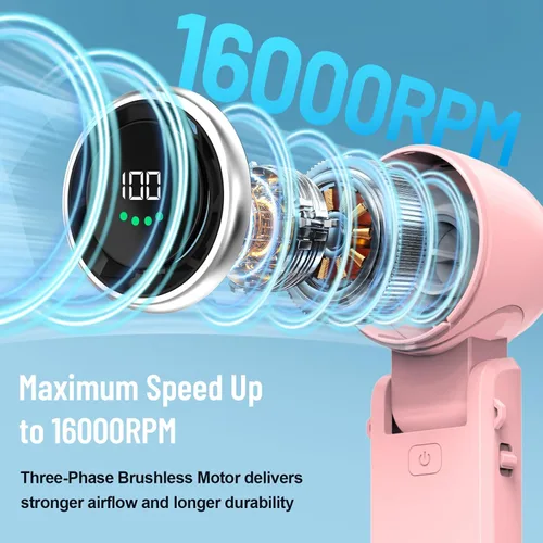Miniatura 2 de Kuesuny Potente ventilador de mano de 16000 rpm, ventilador turbo portátil 3 en 1 recargable de 6000 mAh, viento ajustable de 1 a 100 velocidades