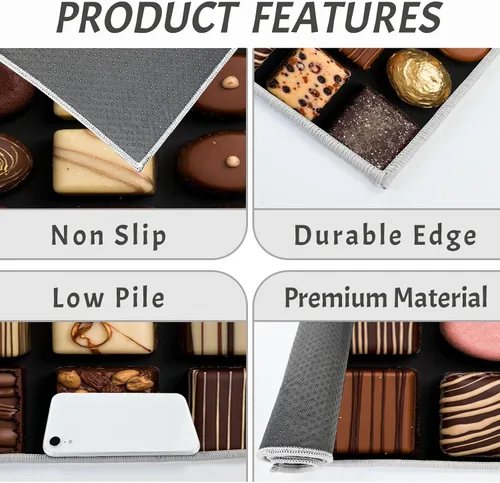 Miniatura 5 de 3D Chocolate Patchwork Kitchen Mat Set of 2 Pcs, Non Slip Kitchen Rug Brown, Retro Geometric Washable Absorbent Floor Mat Runner Rug, Cushioned
