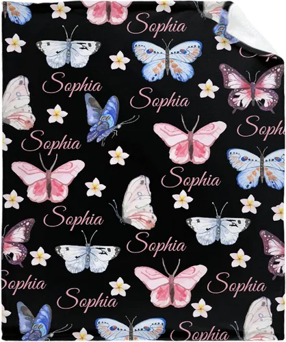 Miniatura 17 de Manta personalizada con nombre, manta personalizada para bebé, regalos conmemorativos para envolver cumpleaños de niños pequeños, mariposa